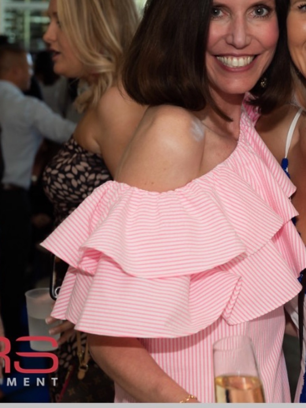 Lilly Pulitzer Pink Seersucker Striped Off-Shoulder Ruffle Blouse